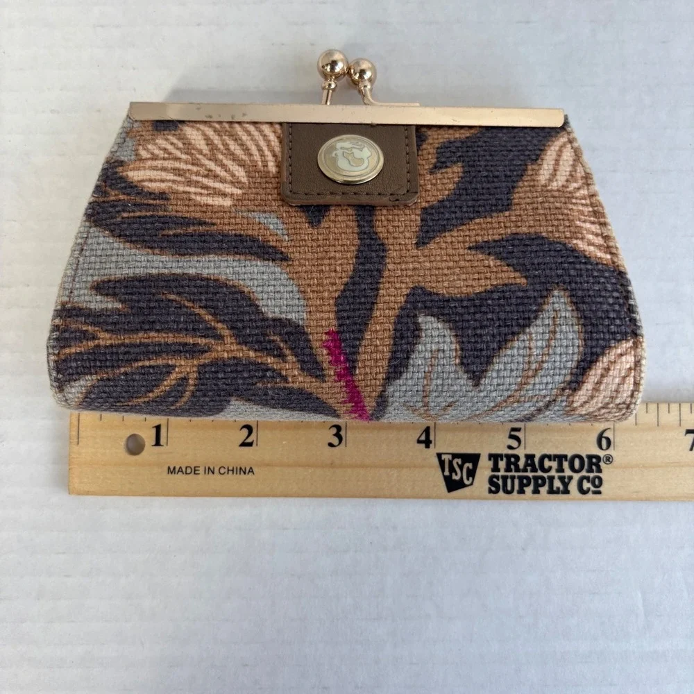 Spartina‎ 449 Daufuskie Island Floral Linen Leather Kiss Lock Coin Purse Wallet